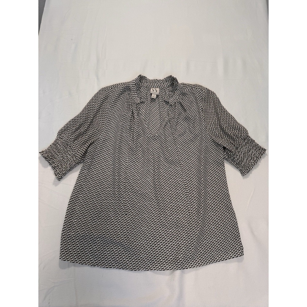 Worthington Women's Top Size M Short Sleeve Black &‎ White Gingham